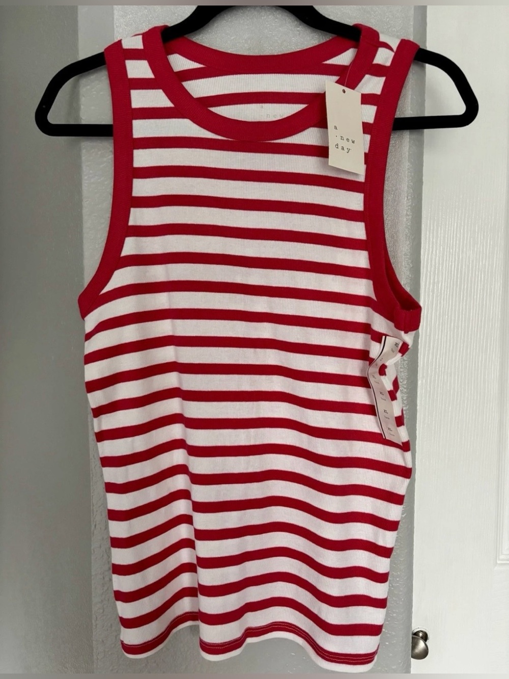 A New Day Red & White Striped Tank Top Size XL